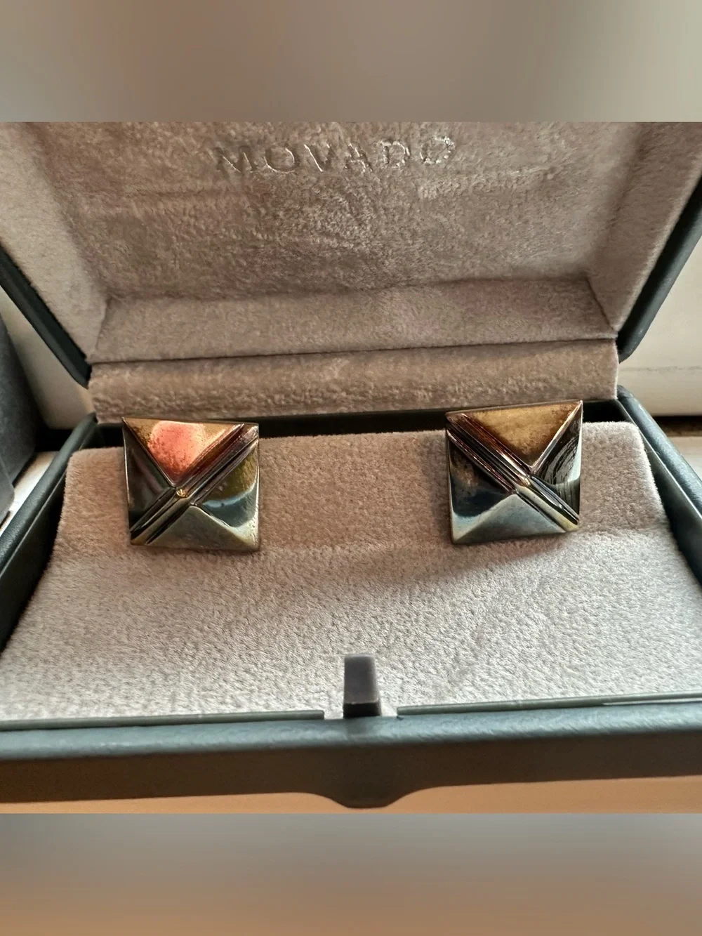 Movado Men's Silver Pyramid Cufflinks